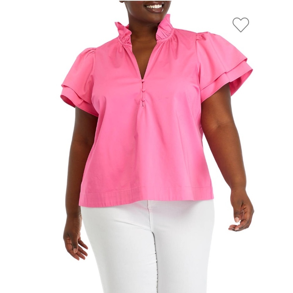 crown & ivy plus size flutter sleeve top size 2X Pink Ruffle Blouse